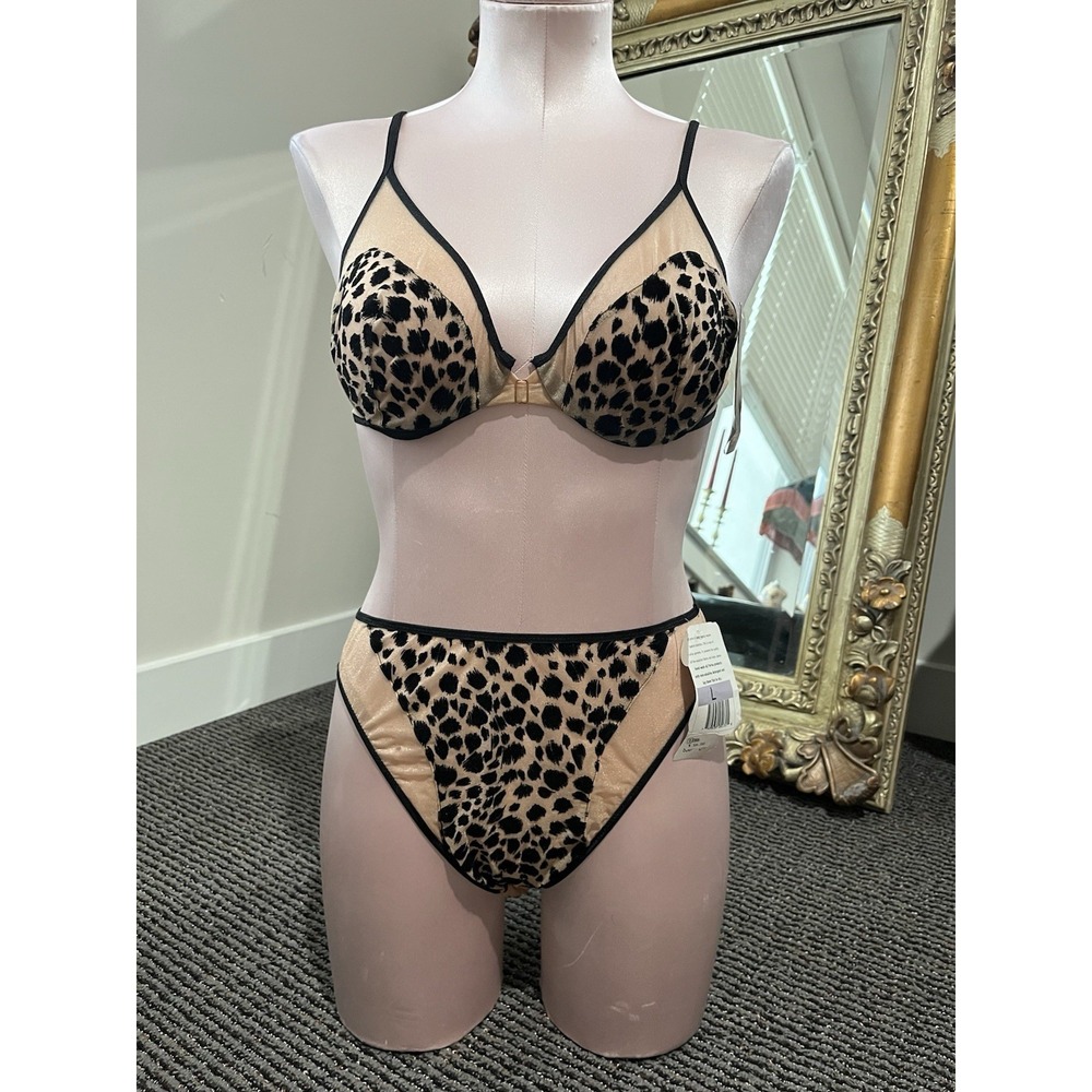 Vintage Y2K Parisa Leopard Print Sheer Mesh Bra & Panty Lingerie Set